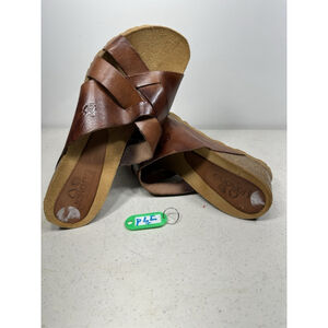 Yokono Women's Sandals Brown Leather Cork Wedge Slip On Comfort 8 Crisscross